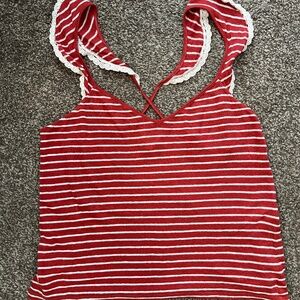 Sezane, Noemie Tank Top, Red and White Striped, Size S